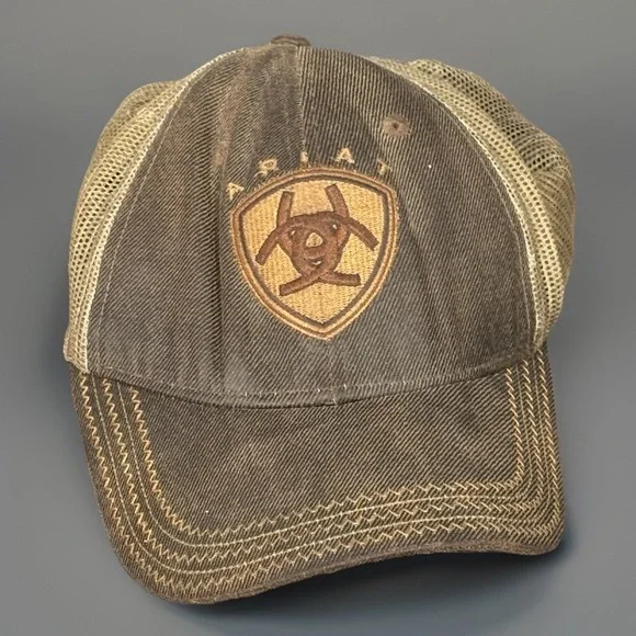 Ariat Brown Oilskin Structured Cap Adjustable Mesh Baseball Trucker Hat OSFM - Picture 2 of 5